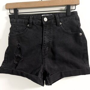 Wax Jean Black High Rise Distressed Denim Shorts M | Cuffed Eco
